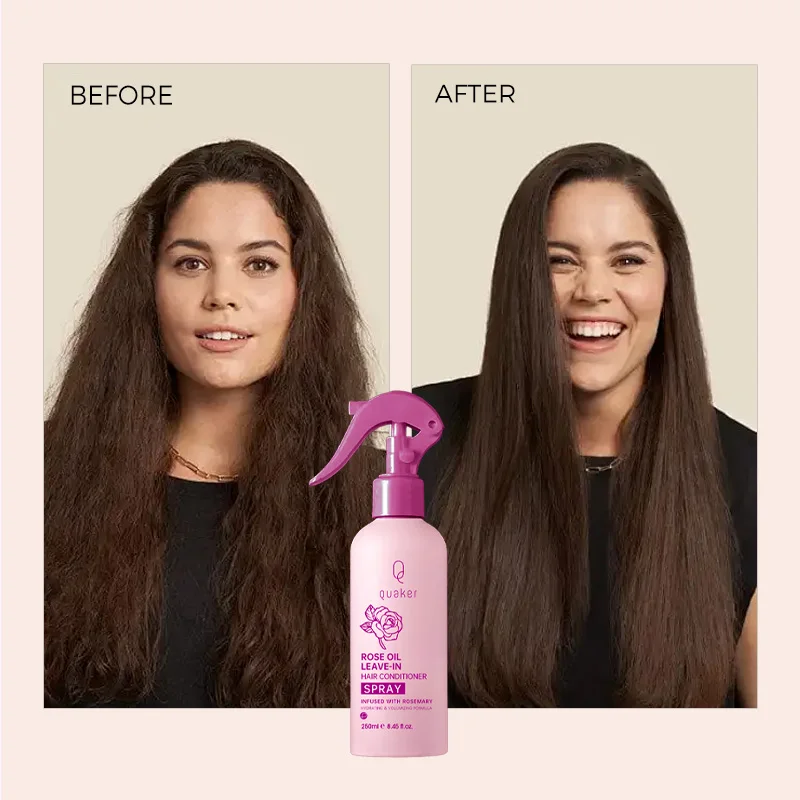 Qquaker Private Label Rose Water Anti Frizz Smoothing Leave In Hair Conditioner Spray Hair Care Products