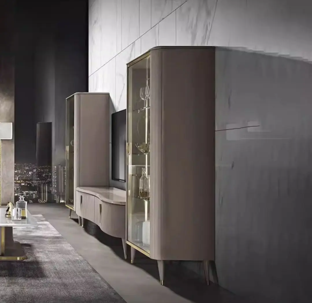 Italian light luxury glass wine cabinet against the wall home decoration post-modern custom  living room home red wine cabinet