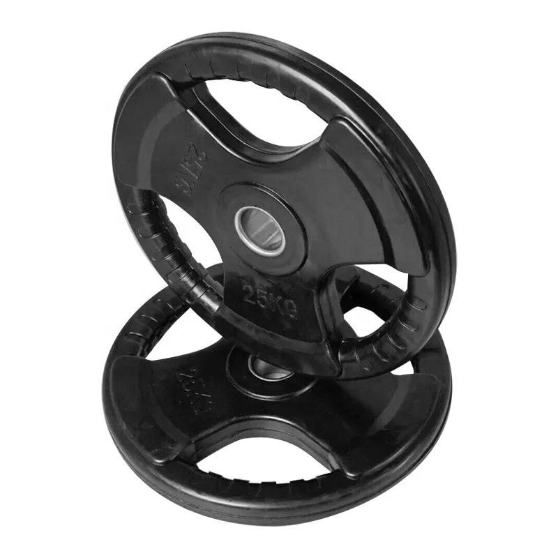 Olimpic Tri Grip Weights Rubber Barbell Plates with Weight Plates Set 10lb 15lb 25lb 35lb 45lb 55lb