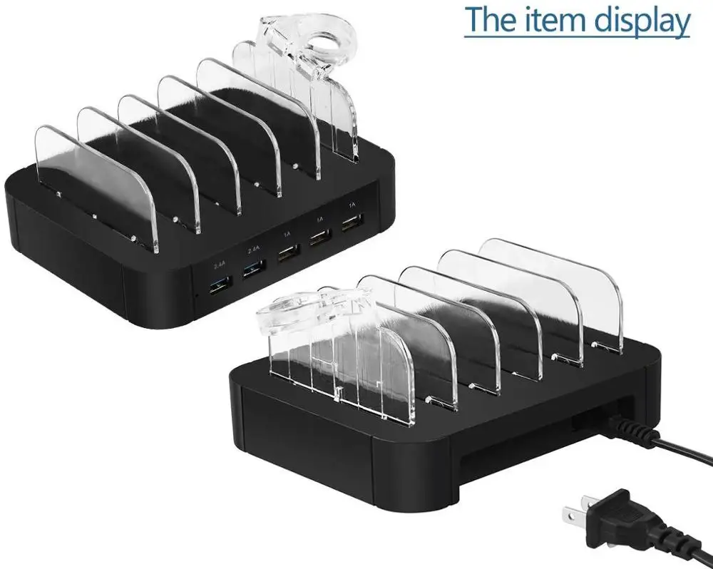 Charging Station 5 Port Cell Phone USB Hub Charger Dock Station Organizer Quick Charge Multi Port Phones Electronic Device