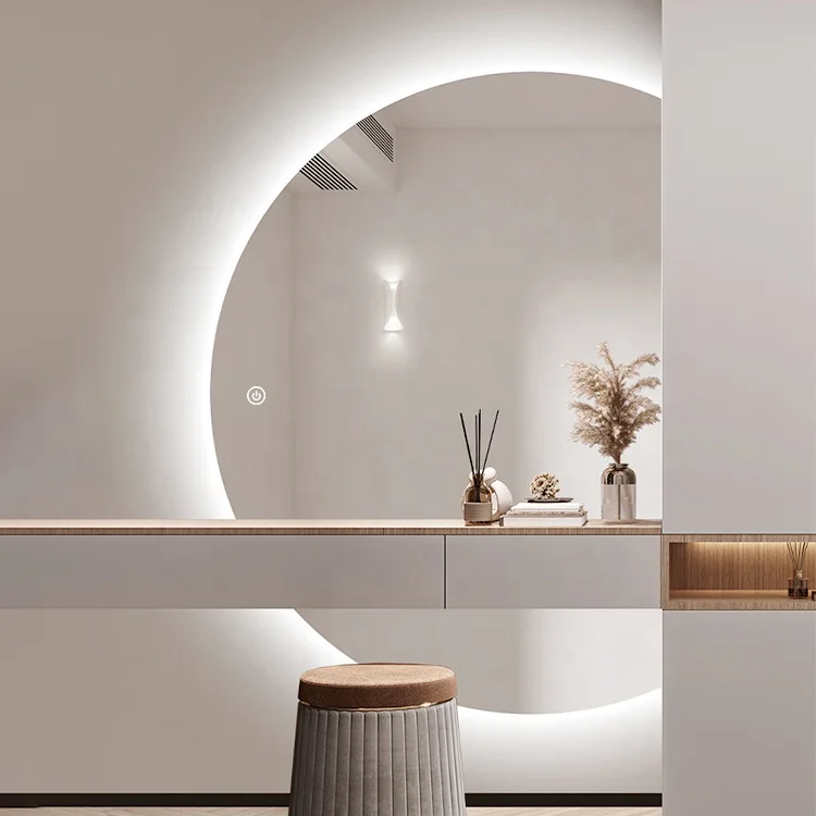 Irregular half round Anti-explosion led mirror backlit bathroom Waterproof wall lighted mirror