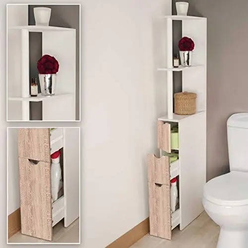 Customized Modern Tall Floor Corner Bathroom Cabinet Wooden Shelf Toilet Unit with 3 Doors in White and Gray