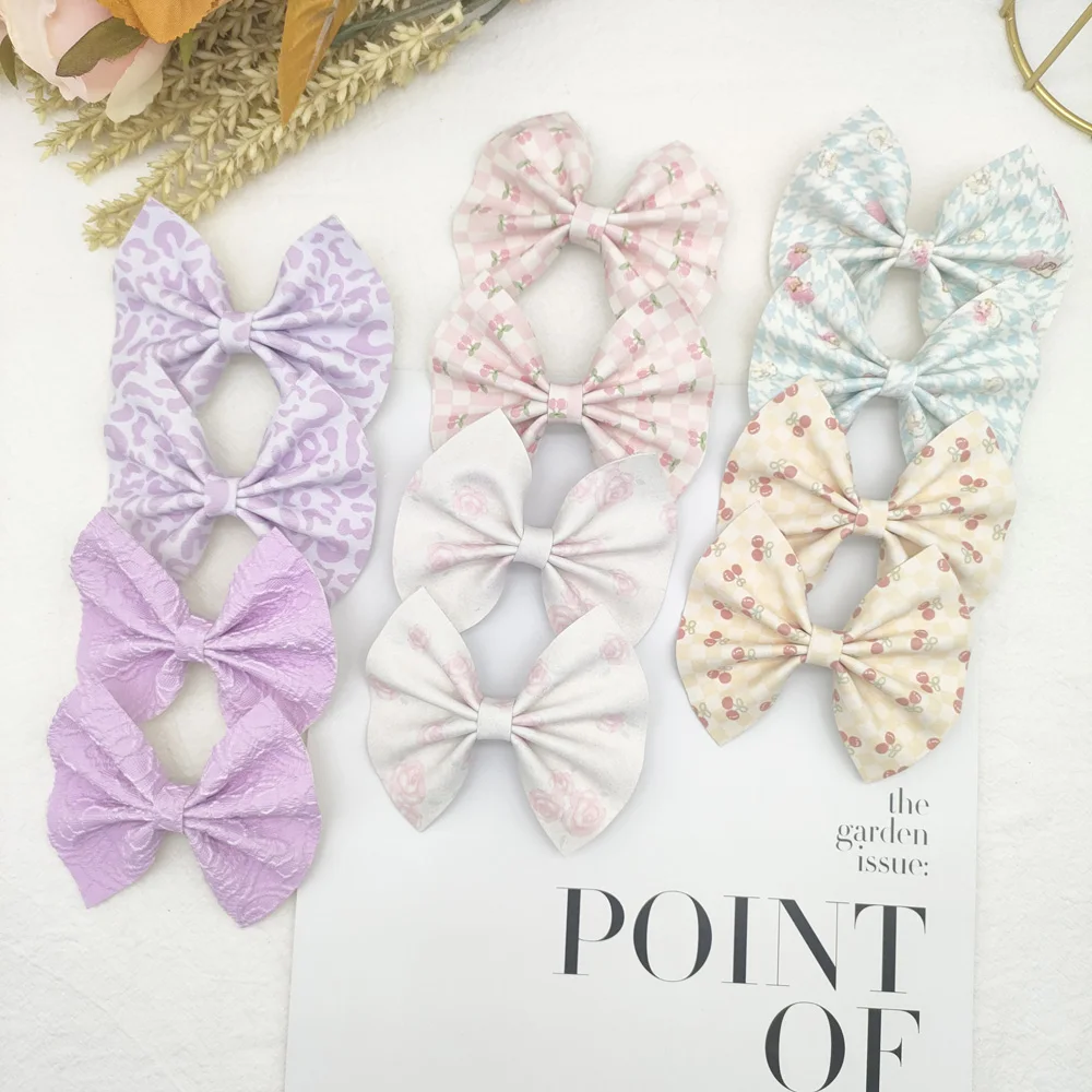 Factory Wholesale Custom Soft Leather Fabric Bow Hair Clip For School Kid Sweet Cute Color Ribbon Hair Bow for Women Baby