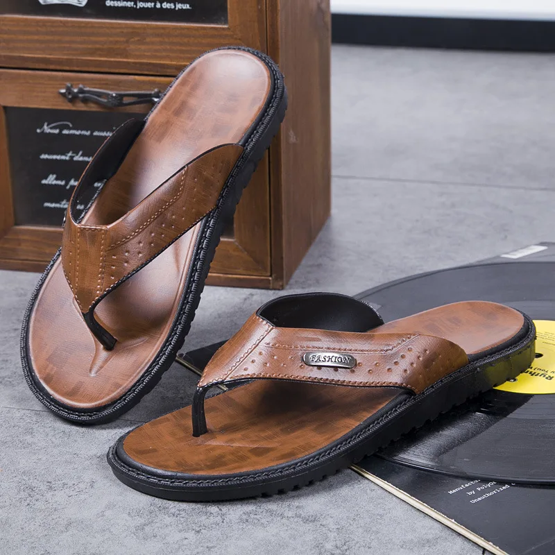 Новинка, индивидуальные новые мужские летние повседневные кожаные шлепанцы, сандалии