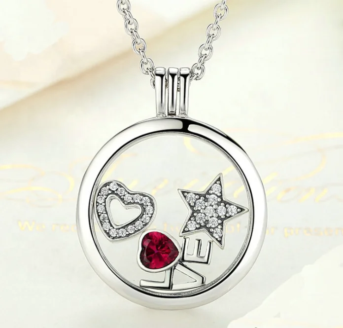 DIY Trendy Jewelry Custom Floating Charm Round Shape Locket Necklace 925 Sterling Silver Pendant for Women Gift