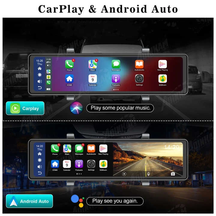 ADINKAM 11.26 inch Front Rear and Inside Camera Mirror Car DVR Camera With 3 Lens Video Recorder Driver Review Mirror Dash Cam