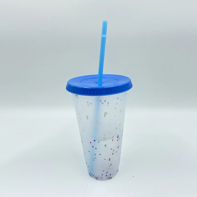 Colorful PP plastic color-changing cup rainbow cold water temperature-sensitive custom color changing plastic cup with lids