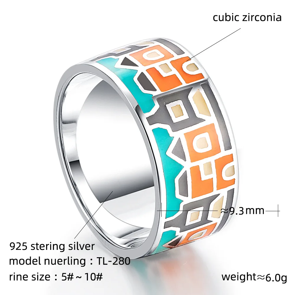 Popular Choice Enamel Jewelry Ring Multi-Color Coated Enamel Sterling Silver 925 Ring Band For Party