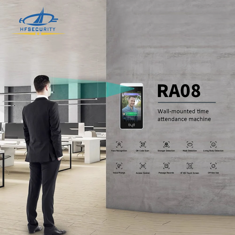 HFSecurity RA08 IP64 Biometric Time Attendance Face Recongnitino Camera Android Access Control Products with Free SDK Software