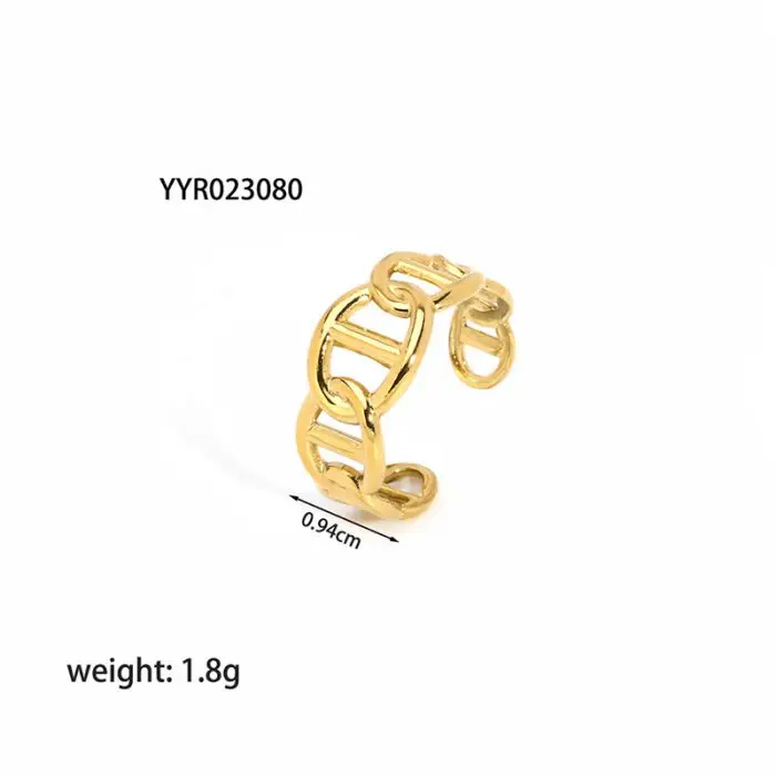 New stainless steel 18k Gold Plated open adjustable leaf heart chain Ring for Women jewelry