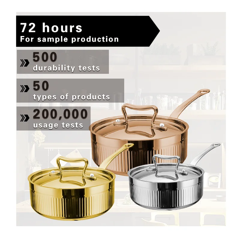 Elegant Cooking Companion Short Body Vertical Stripe Triply Stainless Steel Cookware Saucepan for Restaurant & Hotel