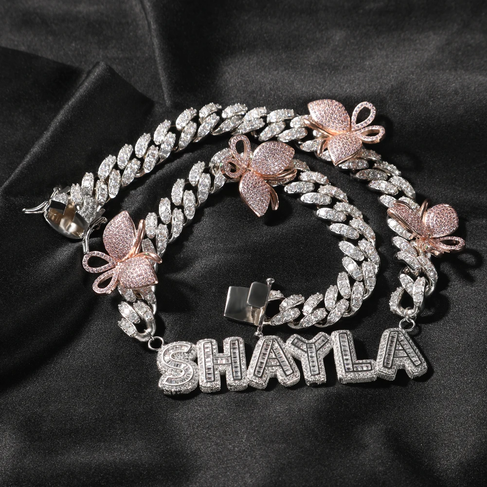 Dainty CZ Butterfly Necklace 18k Gold Plated Jewellery Bling Bling Necklace Women Custom Name Necklace