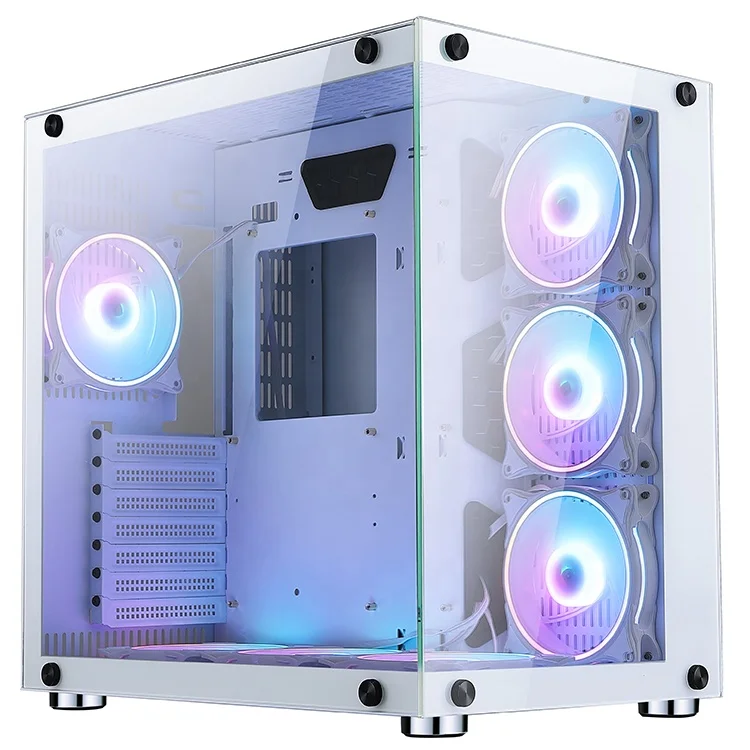 good quality wide cube glass aluminum computer case pc  Dual Chamber  ATX cube  Computer Gaming Case with Argb effect