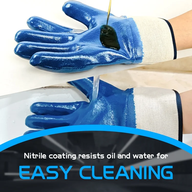 Canvas Wear-Resistant Waterproof And Oil-Proof Blue Nitrile Full Dipped Work Gloves