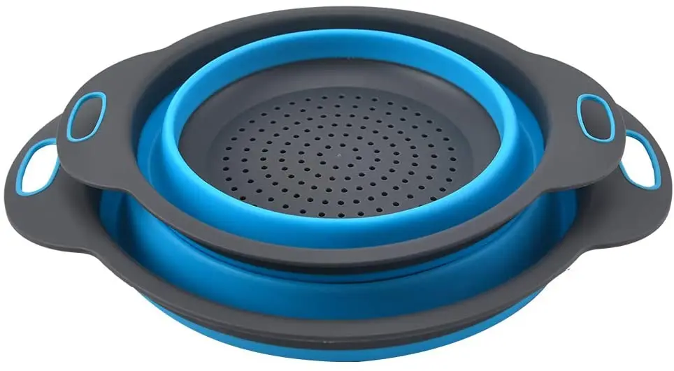 Round Folding Vegetable Kitchen Silicone Strainer Basket Collapsible Colander