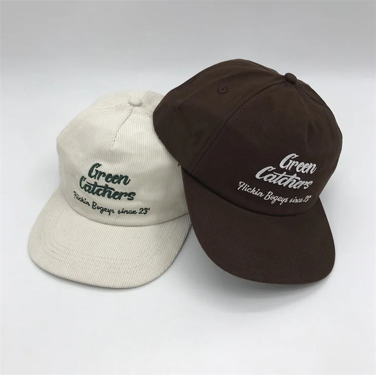 5 panel little curve brim unstructured style hats  corduroy embroidery logo dad hats canvas unstructured hats