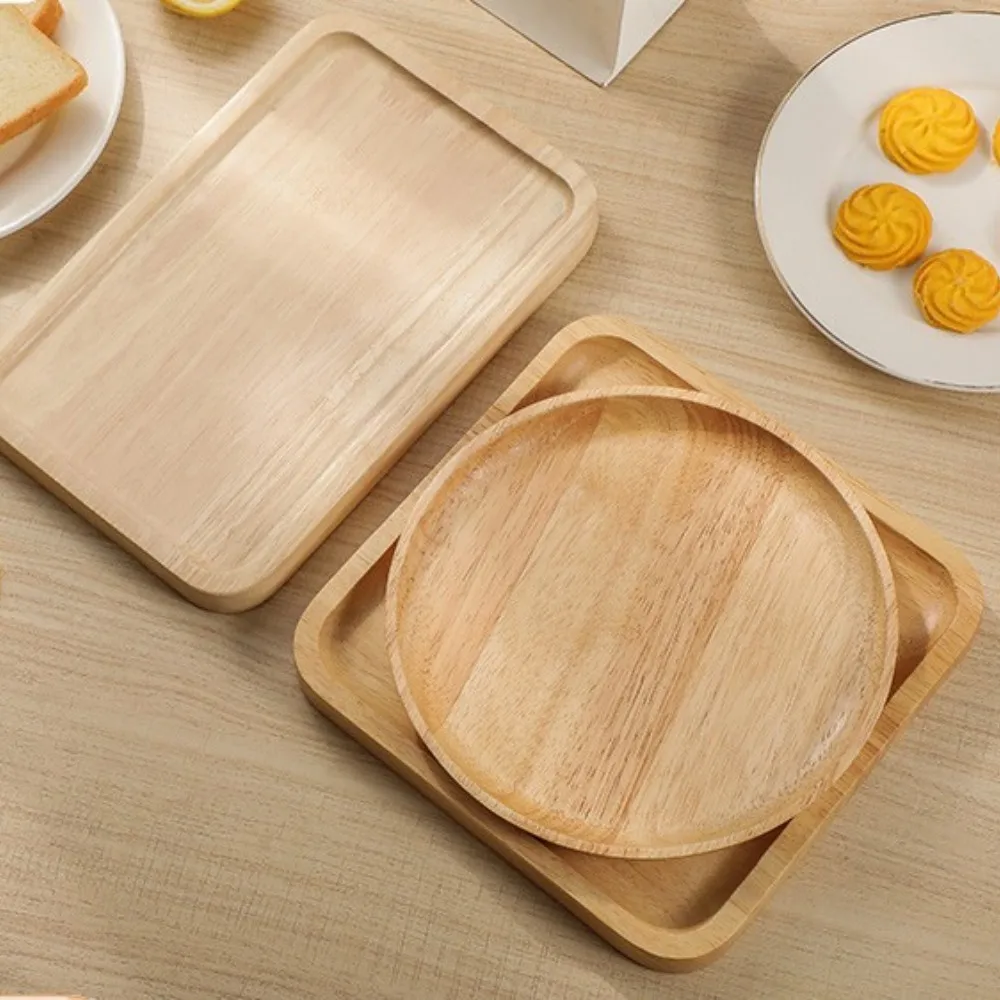 Eco Friendly Customized Restaurant Food Serving Tray Tea Fruit Wood Plates Hotel Breakfast Bamboo Wooden Tray