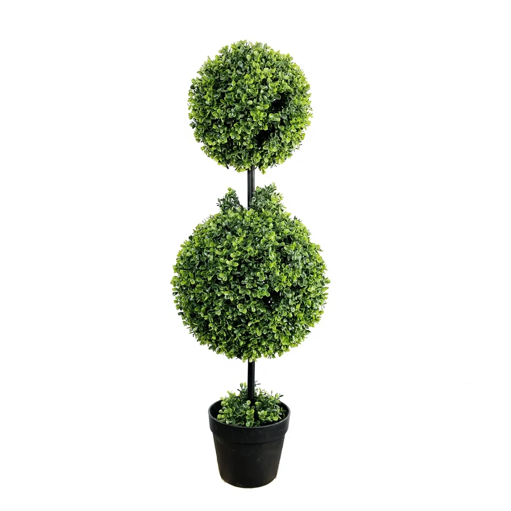 Artificial Plants and Flowers Milan Double Single Triple Ball  Boxwood Topiary Tree in Plastic Pot for Home Decoration