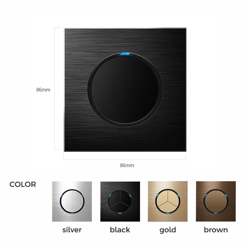 YINKA Aluminum Brushed Metal Customizable Black Frameless Point Type Self Resetting Wall Switch AU Socket