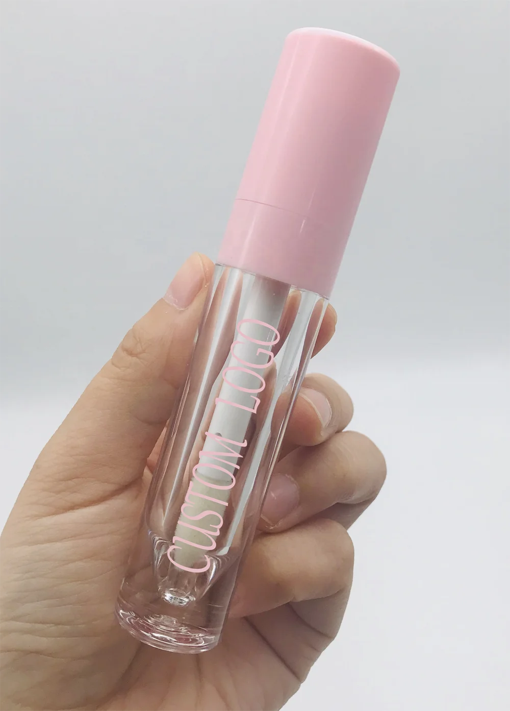 8 ml big brush lip gloss packaging pink hot empty lip gloss container tube transparent cosmetics tube custom private label logo