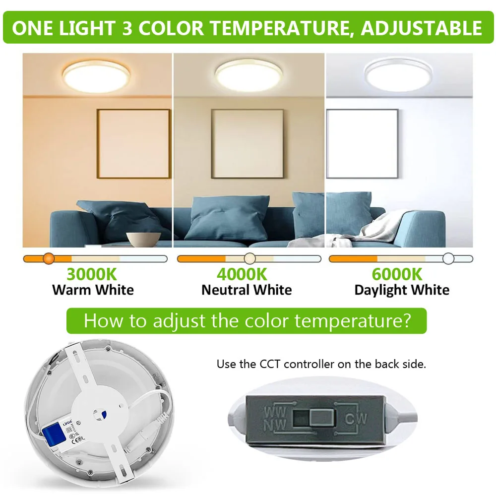 TECO Factory Square Round 12w 7inch 900lm Surface Mount Dimmable 3cct Adjustable Led Panel Light