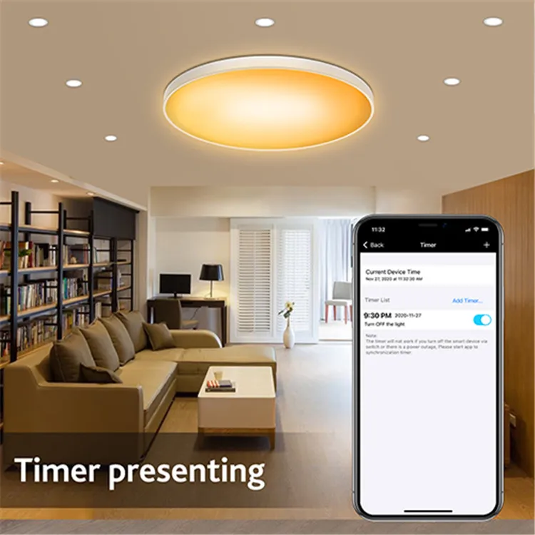 30W ultra thin smart WiFi rgbcw ceiling lamp remote control app Alexa Google Home Voice Control rgb led ceiling light