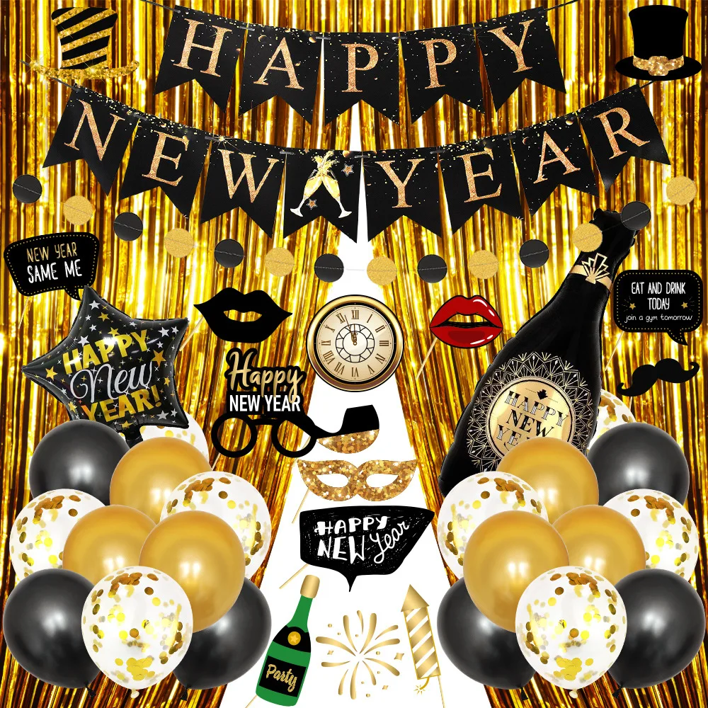 Лимон Черное золото новогодние праздничные товары баннеры конфетти бумажные цветы воздушные шары шарики украшения для офиса вечеринки