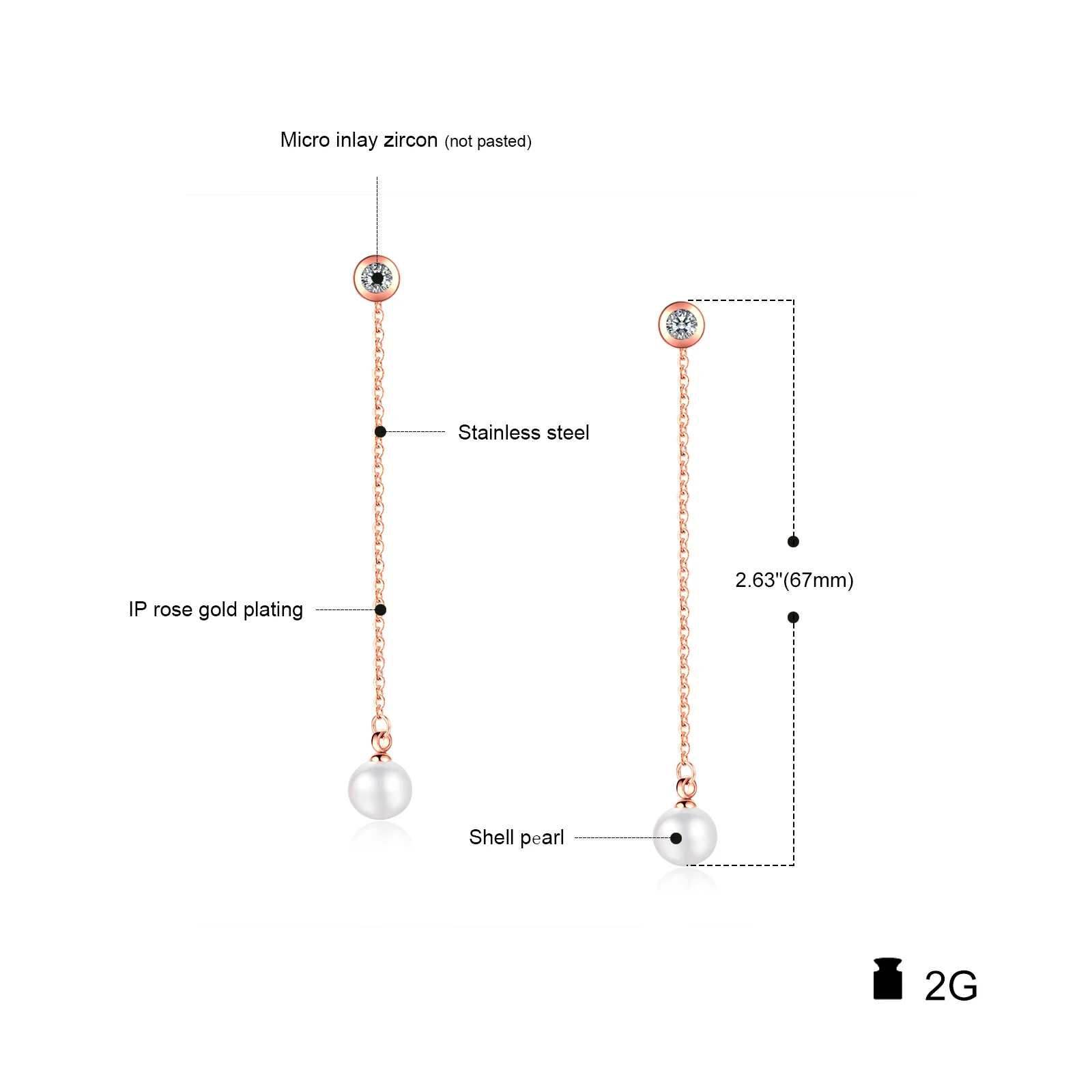 316L Stainless Steel new latest women jewelry long drop pearl earring designs