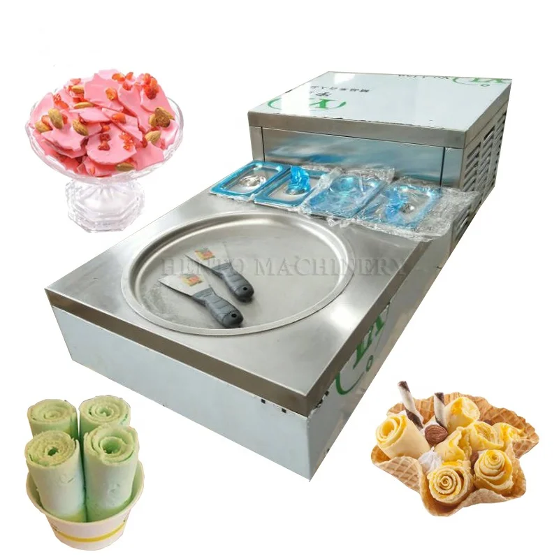 10 Fruit Container Double Pan Thailand Rolled Fried Ice Cream Machine / Instant Ice Cream Rolls Machine