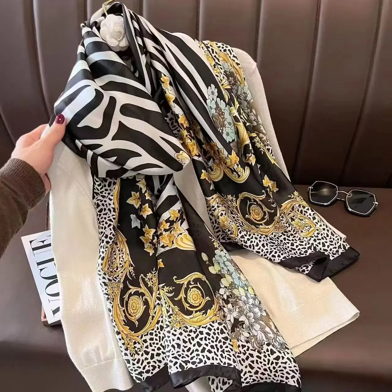Silkscreen Horse Silkscreen square scarf Bundle scout Stripe Scarves shawl Multi modern