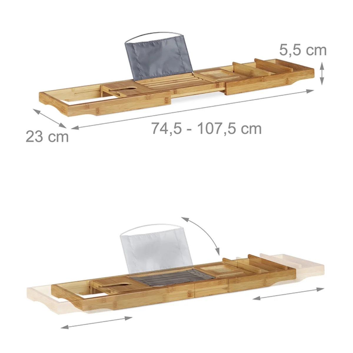 Expandable Bath Tray Table with 1 Sliding with Book Wine Phone Holder Tray for Tub Bath Accessories Bamboo Bathtub Caddy Tray