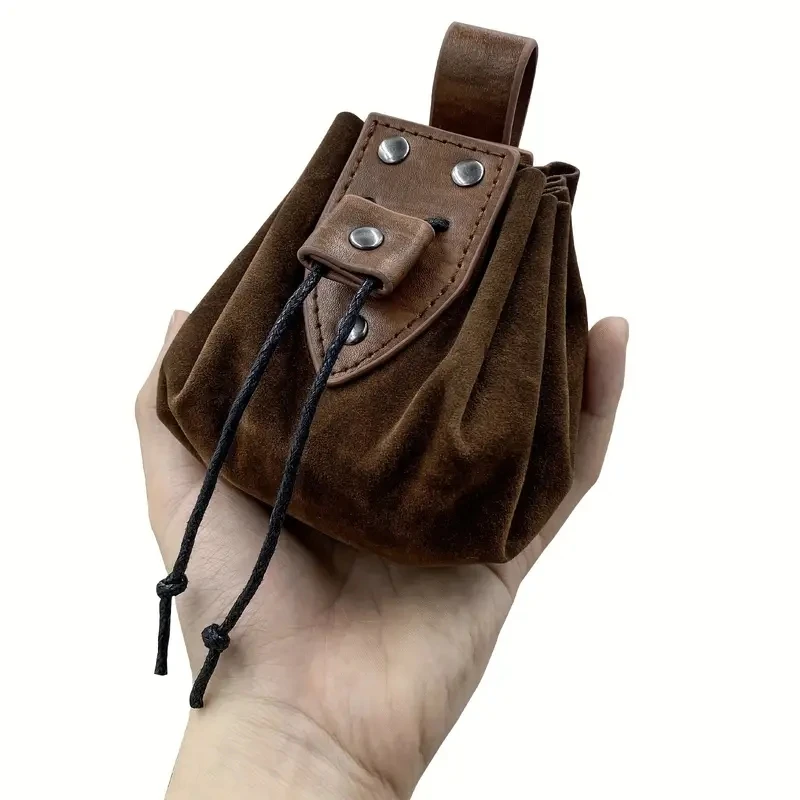 Vintage  Medieval Faux Leather Drawstring Pouch, Middle Ages Portable Coin Purse