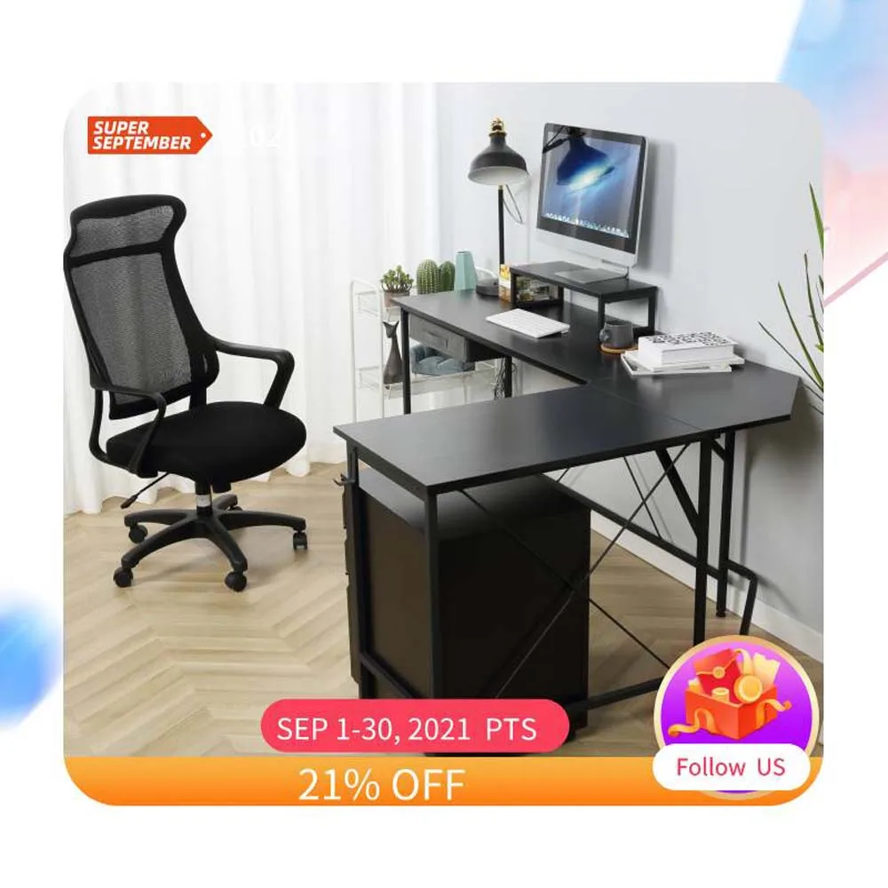 2021 New Modern simple L Shaped Desk Gaming table Home Office tables Wooden metal Workstation Computer Desks with Host rack