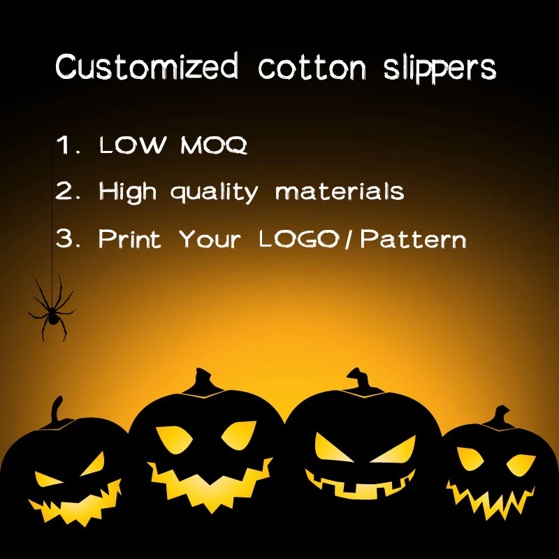 Winter Home House Design Logo Pattern Skull Pumpkin Custom Fuzzy Furry Plush Smile Slipper Fur Cotton Slippers for Men Women