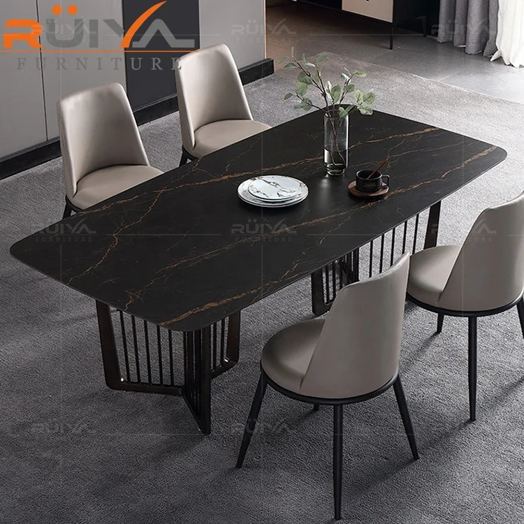 Saudi Arabia Design Kitchen Furniture black leg marble dining table set 6 chairs