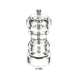 K-1085 High Quality Clear Kitchen Mills Clear Acrylic Sea Salt and Pepper Grinder with Ceramic Grinding