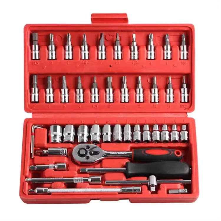 TRANRICH 46PCS Car Repair Tool 1/4 inch Socket Set Auto Ratchet Torque Wrench Combo Kit