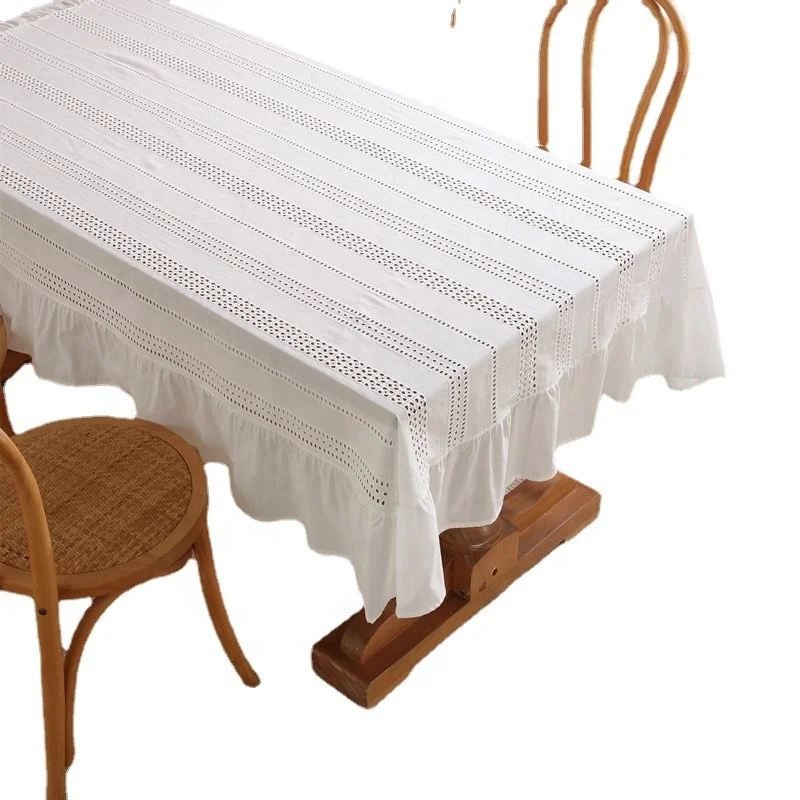 DUOLAI White 100% French Linen Tables Linens With Embroidery hotel/party/wedding restaurant flax linen tablecloth