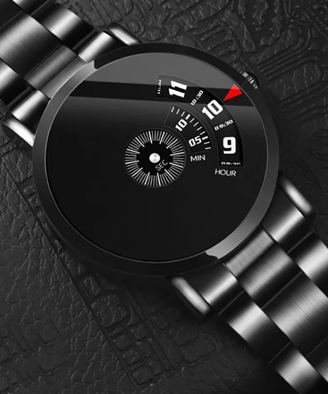 Newest stainless steel case dish time display waterproof unisex quartz wristwatch