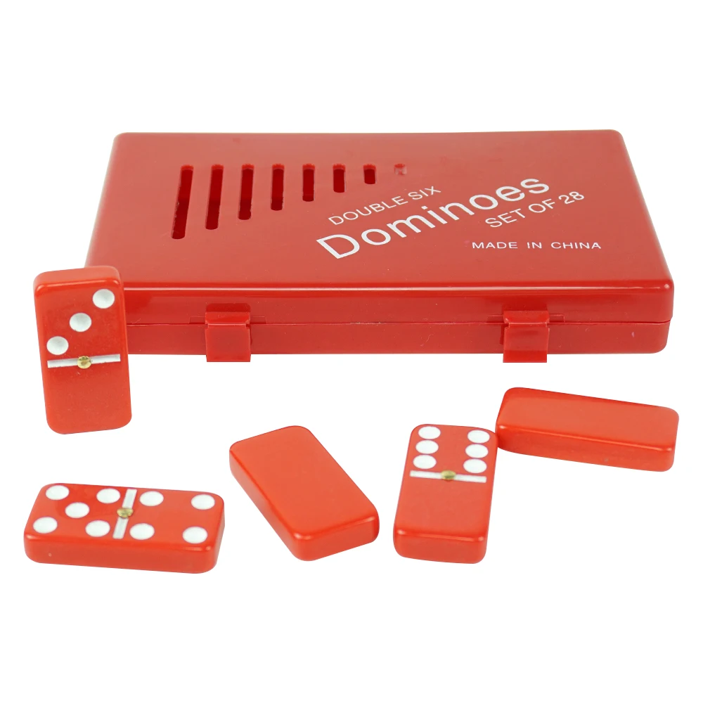 Factory Wholesale Customized Red Plastic Box Red Dominoes 5010 white dot Double 6 Domino Game Set