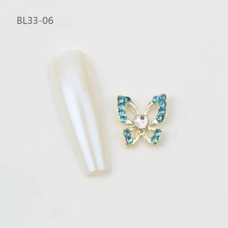 Wholesale 3D Luxury Jewelry Designer Nail Charms Metal Hollow Out Butterfly Nail Art Rhinestone Decorations