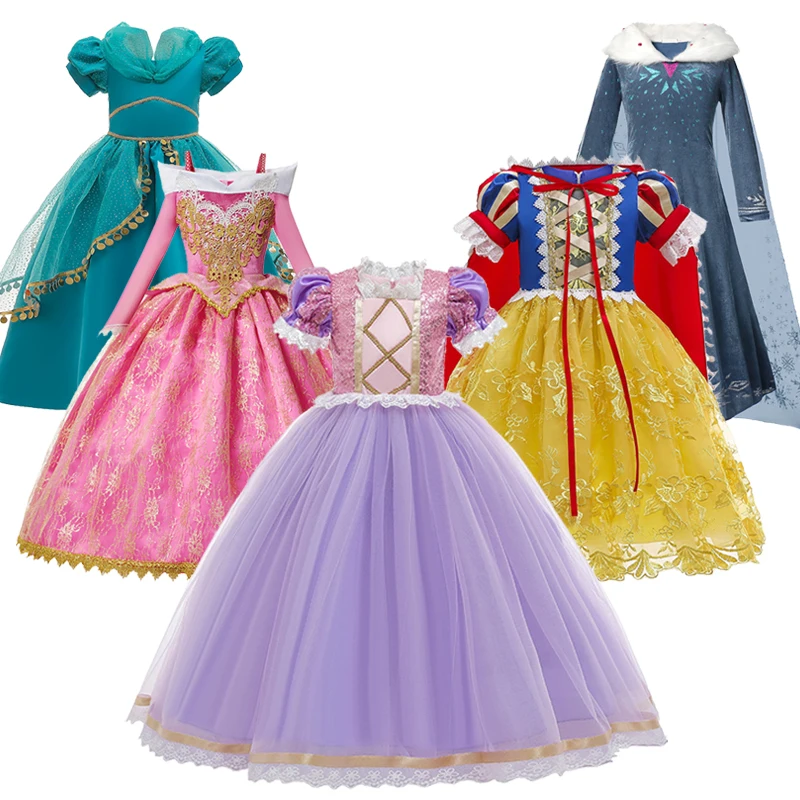 
Girls New Rapunzel Dress Girls Luxury High Quality Sequins Dresses Aurora Snow White Costume Kids Jasmine Elsa Dress For Party 