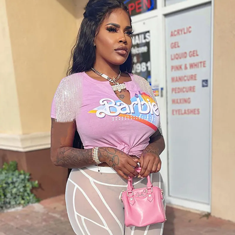 Fashion Women Y2k Clothing 2022 Summer Vintage Printed Hip Hop Street Casual Tassel Short Sleeve Graphic T Shirt