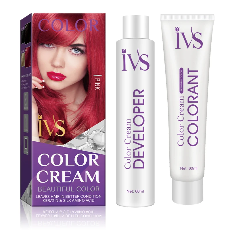 IVS Manufacturer Supply Pink Hair Color Cream Permanent Ammonia Free Italian Hair Color Hair Dye Cream