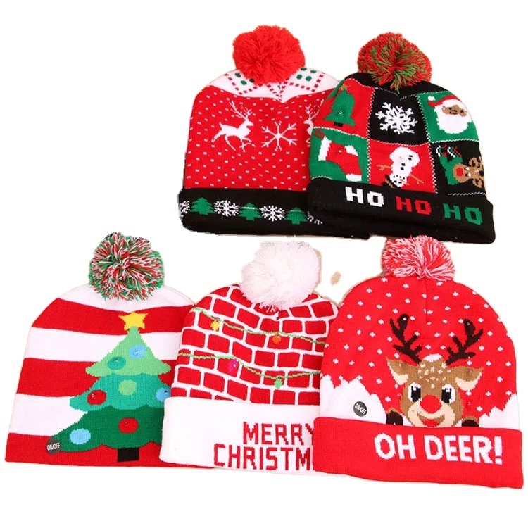 Рождественские украшения, товары, рождественские шапки со светодиодами, милые для детей, снеговик, красочная светящаяся вязаная шапка, Рождественская шапка