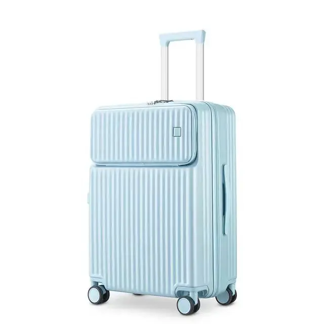 New multifunctional front open luggage case with cup holder USB charging port trolley suitcase portable carry-on suitcase