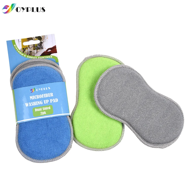 2in1 Microfiber Scourer Dish Sponge Scouring Pad Dishwasher Kitchen Cleaning Sponge