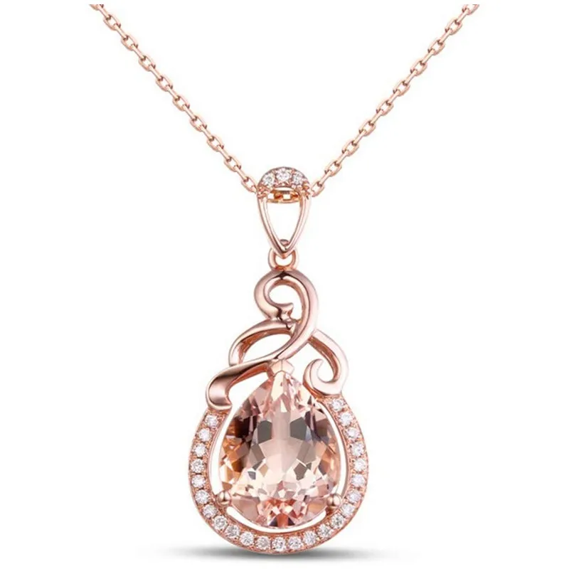 Huitan Dainty Water Drop Zircon Dazzling Gemstone Hollow Necklace Lady Girls Pear Elegant Rose Gold Necklace Women