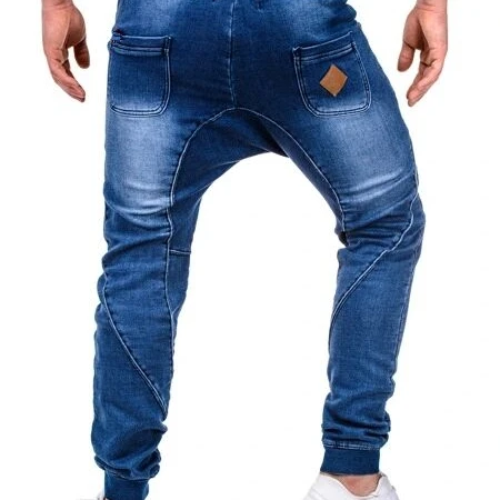 Мужские повседневные спортивные джинсовые брюки с пучками из ниток, джинсы с подкладкой для бега