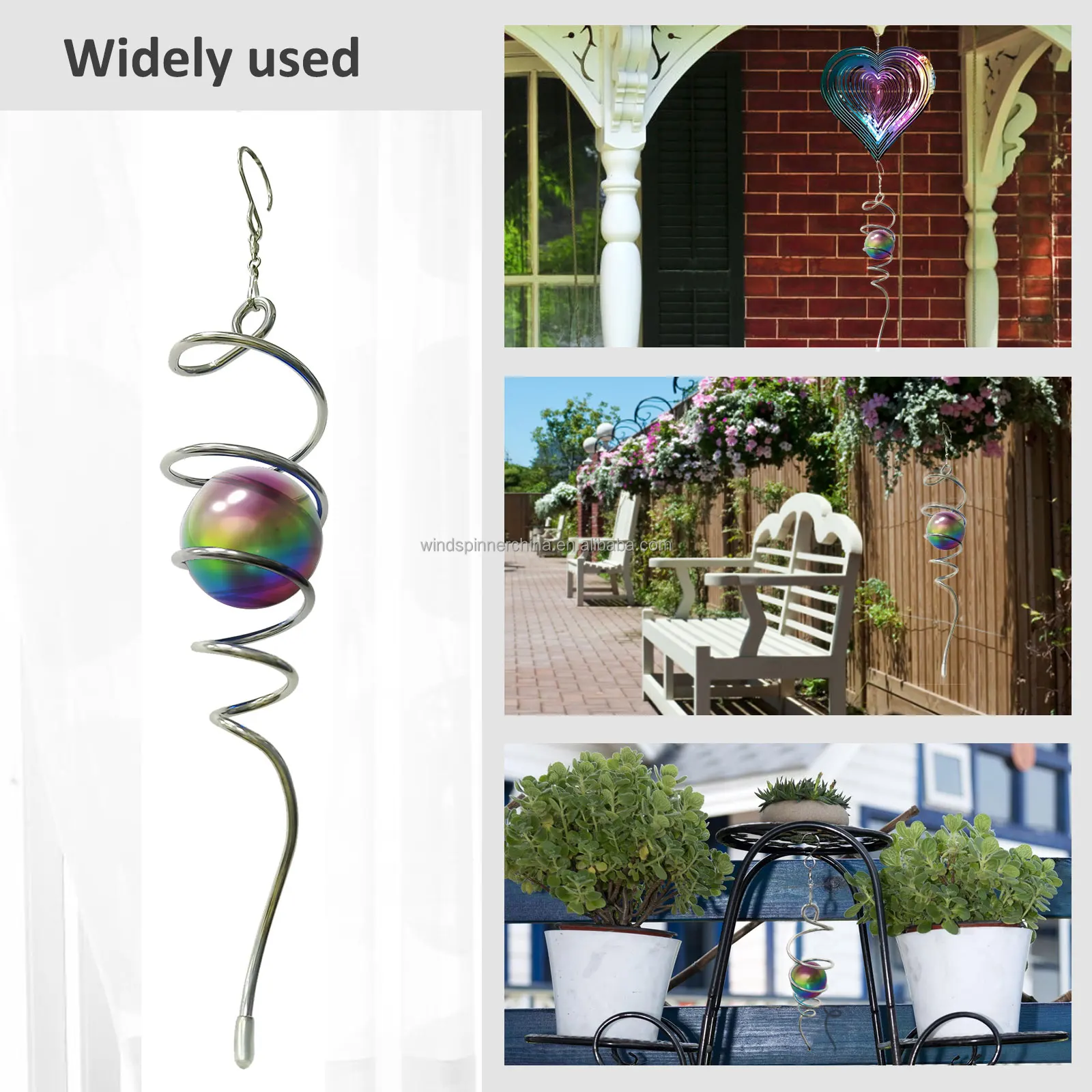 wind spinner--spiral w/stainless steel multi color gazing ball
